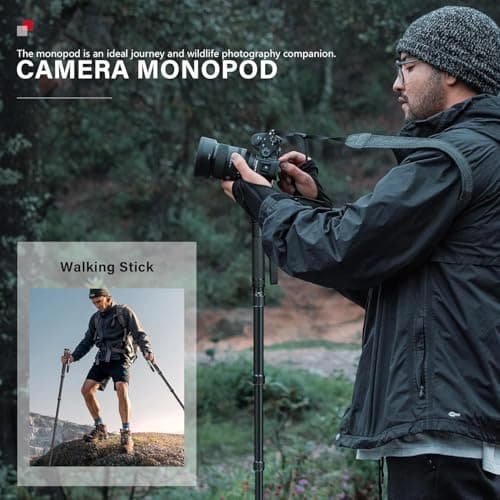 Manbily A-555L Monopods for Cameras 40cm - 155cm Camera Monopod Walking Stick with Handle Portable Compact Travel Monopod Aluminum Selfie Stick 6 Sections 7KG for DSLR Video Camcorder Stand (Grey) — view 6