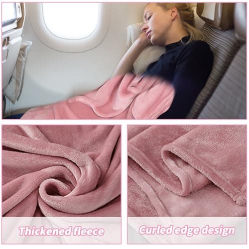 Travel Blanket and Pillow, Ultra Soft 2 in 1 Airplane Blanket with Compact Pillowcase, Luggage Strap, Lightweight Travel Essential, Ideal for Long Flights, Camping, Sunset (Light Pink) — view 5
