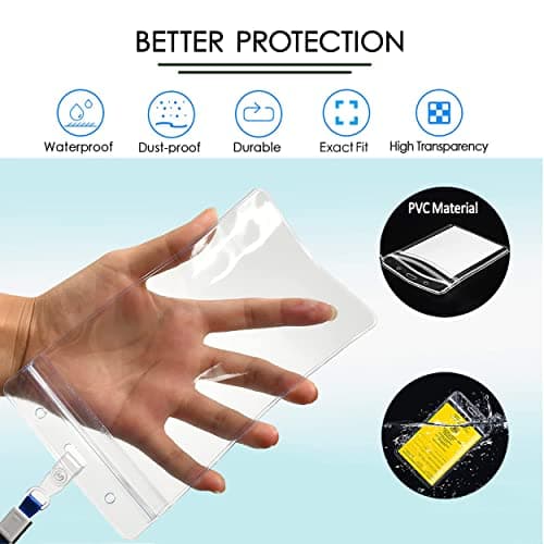 AZWOOD A6 Badge Holder with Lanyards, 10 Set 11 x16cm ID Card Badge Holders, Extra Large Vertical PVC Clear Card Sleeve Plastic Badges Name Tag for Passport ID Cards Office School Business Exhibition — view 4
