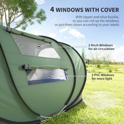 Outsunny 3 Person Pop-up Camping Tent w/Ground Sheet 4 Windows Dark Green — view 5