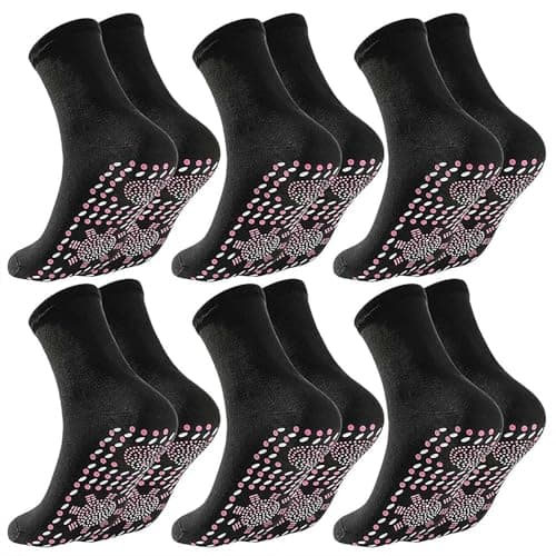 Tourmaline Thermal Circulation Self-Heating Socks - 3 Pair Slimming Foot Massage Socks with Acupressure for Men & Women (Black6)