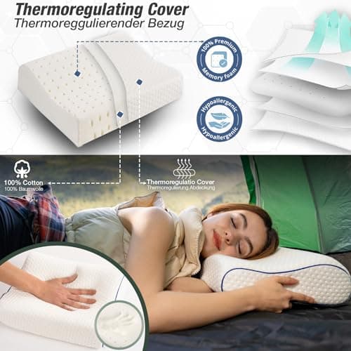 Marcolumb Travel & Camping Comfortable Memory Foam Pillow – Easy to Carry Portable Bag – Temperature Regulating Pillow Case - Perfect for Travelling (White Contour) — view 5