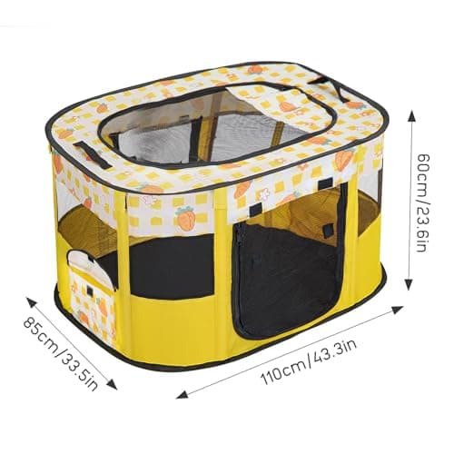 Foldable Pet Playpen, Portable Small Dog Cat Crate, Soft Indoor Outdoor Pet Cage, Puppy Playpen with Mesh Panels, Dog Tent, Cat Playpen, Travel Pet Puppy Cage for Pets (Yellow-L) — view 2