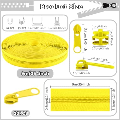 DOITEM #5 Nylon Coil Zippers by The Yard Bulk 10 Yards 9 Meters with 20pcs Zipper Sliders for DIY Sewing Tailor Craft Bag Garment Home Textile (Yellow, #5) — view 2