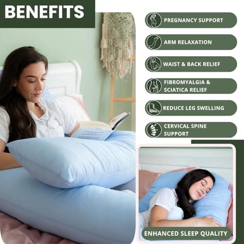 Bedding Home 9ft U Shaped Pregnancy Pillow | Orthopedic Cuddle Cushion Full Body Pillows for Adults with Cover | Side Sleeper Maternity Pillow | 9ft Long Pillows & Blue Cover — view 3