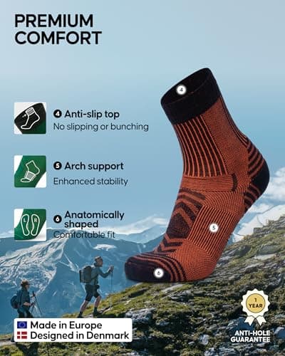 DANISH ENDURANCE Walking Socks Merino Wool Lightweight, Hiking Socks, for Men & Women, Unisex, 3 Pack, Multicolor (1x Navy/Orange, 1x Black, 1x Navy), 9-12 — view 3