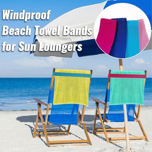 4 Pack Sun Lounger Straps, Elastic Sunbed Towel Bands, Windproof for Beach, Pool & Cruise Chairs — view 2
