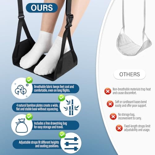 KATLKIU Foot Hammock for Flights, Airplane Travel Foot Rest, Bamboo Support — view 5