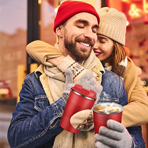 EALLEN Travel Mug with Leakproof Lid,Insulated Reusable Coffee for Hot&Cold Drinks/Tea,Portable Stainless Steel Thermal Takeaway Cup Car/Outdoor/Picnic/Office/School (Red) — view 6