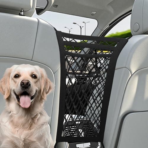 3 Layers Car Mesh Organizer,Dog Car Barrier,Four-Side Elasticity Auto Seat Back Net Bag Between Front Seats,Portable Kid Dog Pet Net Barrier,Universal CarMesh Pocket,Tissue Purse Holder (Black)