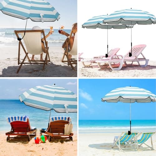 Jokapy Garden Umbrella Parasol Portable,Camping Chair Umbrellas Multifunctional Clip-on Beach Umbrella with Universal Clamp 360° Adjustable,Beach Chair Parasol Umbrellas for Wheelchair (Blue Stripe) — view 6