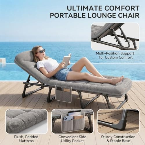 Folding Camp Bed with Mattress, 6-Position Adjustable Guest Bed, Grey — view 4