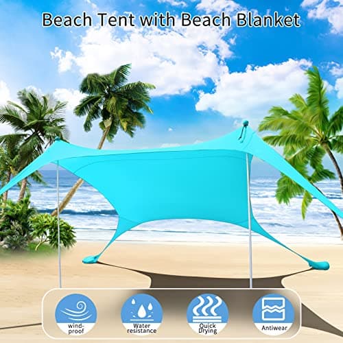 CUUPO 7×7 FT Beach Tent Sun Shelter UPF50+ UV Protection, Outdoor Small Canopy Tent Sun Shade with 2 Poles for Camping, Beach, Fishing, Backyard and Picnics Blue — view 2