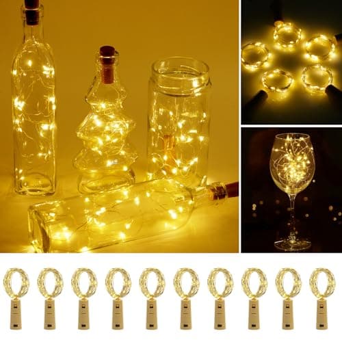 Vicloon Bottle Lights,10 Packs 2M 20 LED Cork Lights for Bottles,LED Bottle Light, Battery Operated Bottles Light,Cork Shape Silver Wire Fairy Mini String Lighte for Party,DIY,Decoration (Warm White)