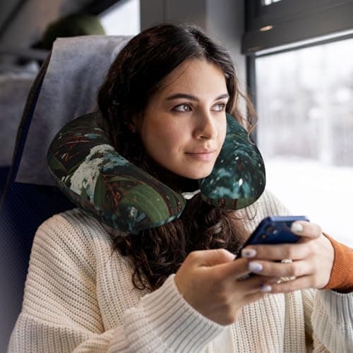 BOAXXL Winter Bamboo Forest Soft Travel Pillow with comfortable neck Support for Airplane Trips Movies Naps and Office Work — view 6