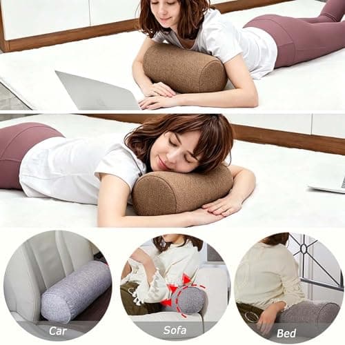 Monbaer Round Bolster Cushion, Cuddly Soft Linen Neck Pillow, Knee Roll Cushions, Round Back Lumbar Elbow Support for Armrest at Sofa & Bed, Compact and Lightweight (50x15cm,Orange) — view 3
