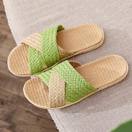 Women'S Linen Woven Sliders, Summer Wide Fit Open Toe Slippers Flats Slip-Resistant Flax Slides Sandals Slip On House Bamboo Shoes Lightweight Classic Indoor Footwear Casual Comfort Sandal For Shower — view 2