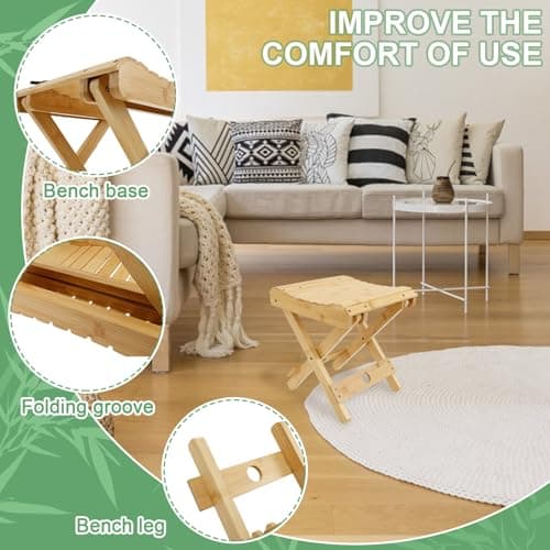 Bamboo Folding Stool,for Portable Sauna Box Arc Shape Design Foldable Sauna Chair Multipurpose Strong Load Bearing Stool for Home Outdoor Camping Fishing Beach — view 2