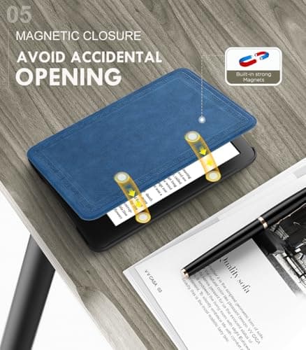 MoKo Case for 6" Amazon Kindle Basic 11th Gen 2024/2022,Blue Vintage Twill — view 5