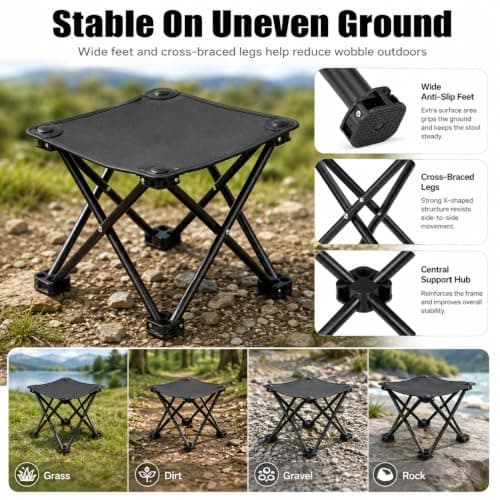 Portable Folding Camping Stool,Metal Frame Foldable Foot Rest Stool (Black) — view 6