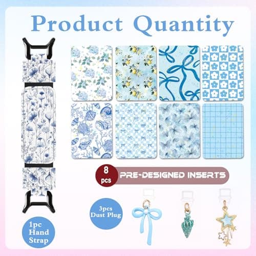 Berirexrion Inserts Cardstock for Clear Case - 12 PCs Blue Back Card Cover Hand Strap Dust Plug Charms for Kindle Paperwhite 11th 12th E-Readers Tablet Accessories Finger Grip Holder — view 4