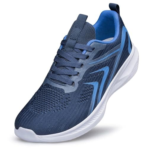 HOIYHEK Wide Fit Trainers for Women Lightweight Breathable Wide Toe Box Shoes Womens Mesh Footwear Non-Slip Comfort Walking Running Shoes for Gym Walking Navy Blue White Size 6.5