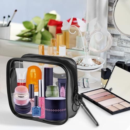 PLULON 2 Pack Small Make-up Bag - Clear Toiletry TSA-Approved Travel/mini Make-up Zipper Pouch - Cosmetic Bag for Women/Men Purse Essentials - Black — view 4