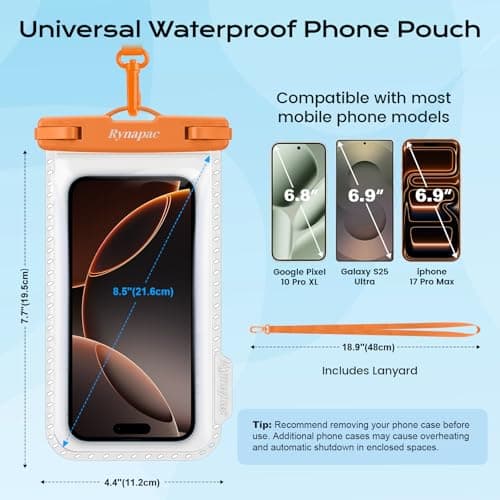 Rynapac [Up to 8.5" Waterproof Phone Pouch, 2 Pack IPX8 Cellphone Dry Bag — view 5