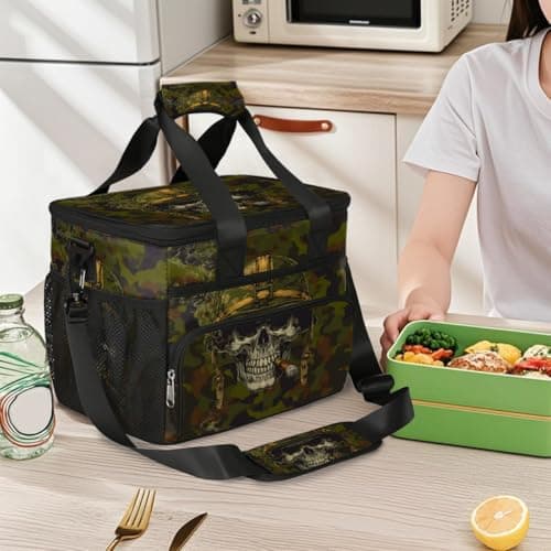 Pardick Camouflage Camo Skull Soft Cooler Bag Insulated Lunch Box for Men & Women, Large Leakproof Lunch Bag Portable Beach Cooler for Work, Picnic, Road Trips,Fishing, Travel, Camping,A-10 — view 6
