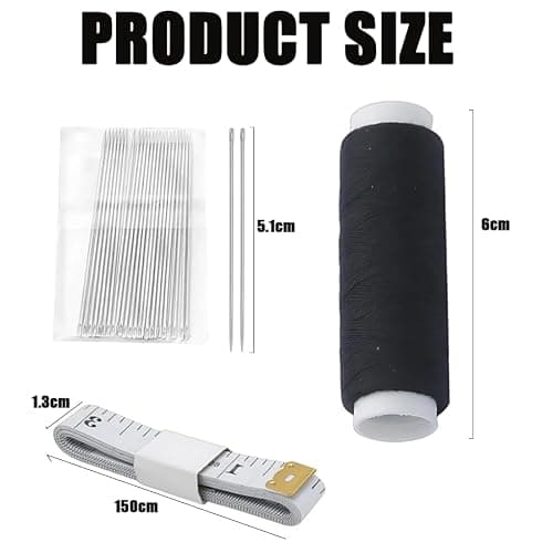 3 Pcs Sewing Kit with Black Thread, Needles and Tape Measure for Repairs — view 2