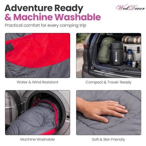 WedDecor Sleeping Bag for Adults, 4 Seasons, Waterproof Hooded, Grey Orange — view 5