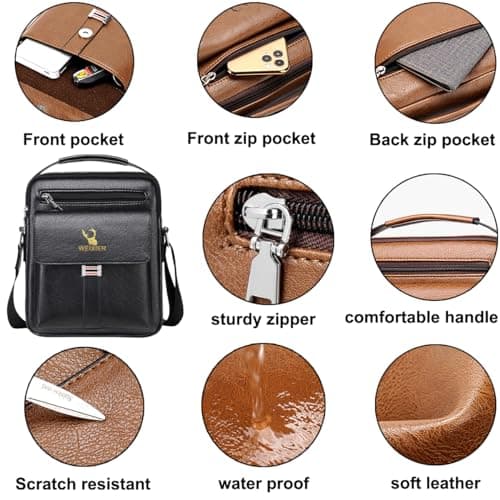 A-QMZL Men's Shoulder Bag Messenger Bag PU Leather Business Travel Crossbody Pack Satchel Side Bag Casual Handbags Men's bag for Working HikingTraveling Daily Use (black 1) — view 4