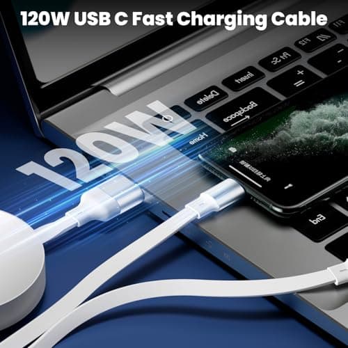 120W USB Multi Charger Cable Retractable, 3 in 1 Multi Charging Cable with USB A/C, Charging Cable for Multiple Devices, Fast Multiple Charger Cable Compatible for Phone, Pad, Laptop, Galaxy, White — view 3