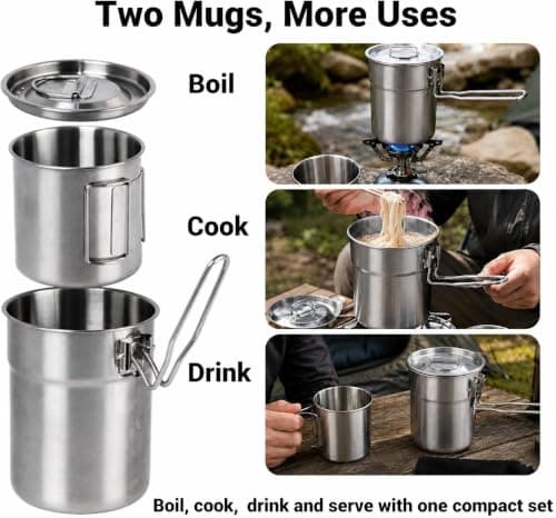 kokkoya Camping Pot Portable Stainless Steel Camping Cookware with Lid — view 2