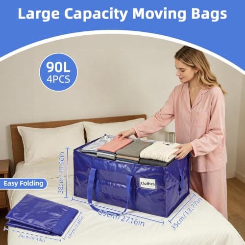 inreeme Heavy-Duty Moving Bags and 90L Large Storage Bags with Zips 4 Pack — view 2