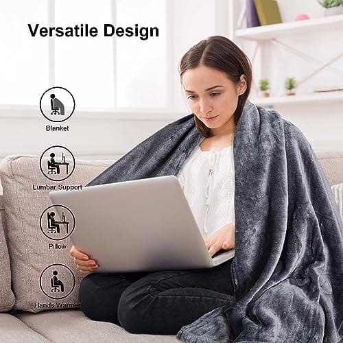 DAWNTREES 2 Pack Travel Blankets and Pillows, Grey — view 5