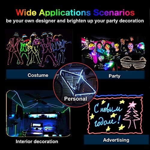 MaxLax EL Wire 7 Pack, 16.4ft Neon Light Wire Noise Reduction with Battery Pack(7 Color)… (16.4ft)… — view 3