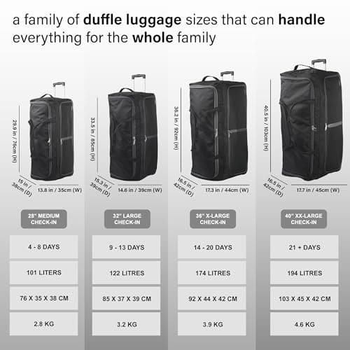 Aerostar 28" Medium Lightweight Duffle 2 Wheel Travel Bag Holdall Suitcase Check-in Luggage All Terrain (101L, Grey on Black) — view 6