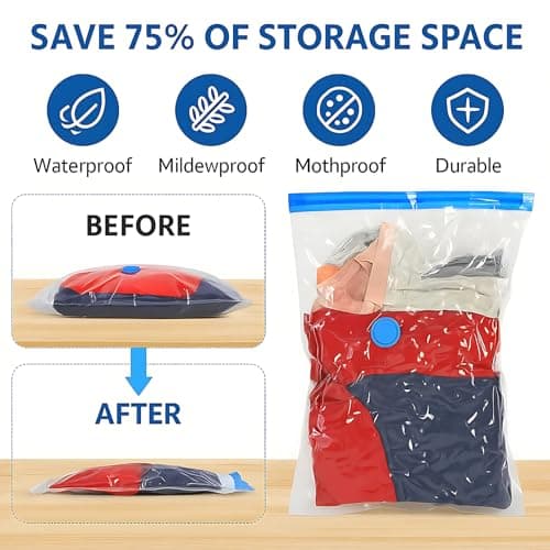 6Pack Vacuum Storage Bags for Clothes, Reusable, 40x60cm Travel Essentials Sealer Compression Bags, Space Saver Vacuum Cubes Packing Bags, for Storage Coats Clothes Towels Bedding Duvet Blanket — view 5