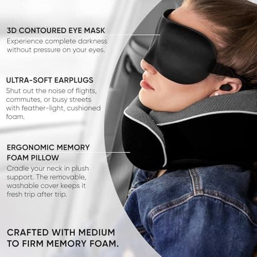 Proglobe Neck Pillow for Travel, Memory Foam, Long Haul Flights, Black — view 4