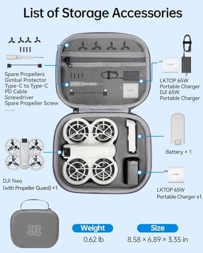 LKTOP Carrying Case for DJI Neo 1 (No RC), Portable PU Leather Storage Bag, Waterproof Hard Case Neo Travel Bag, Compatible with DJI Neo 1 Drone, Battery, Charger, Aceessories (21.8×17.5×8.5cm) — view 2