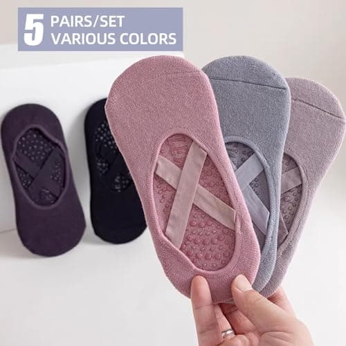 Shudyear 5 Pairs Non-Slip Yoga Socks, Grippy Socks for Women Non-Slip Grips & Straps, Ideal for Pilates, Barre, Barefoot Workout, Home Workout — view 2