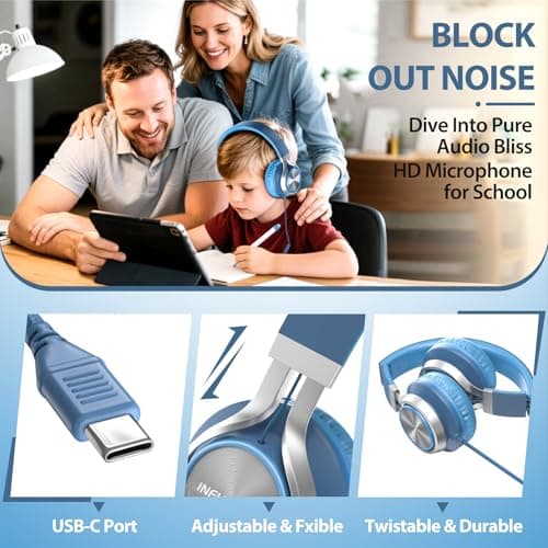 INFURTURE Kids Wired Headphones USB-C Over Ear Headphones for Student — view 4
