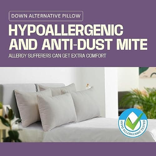 Nod Off Down Alternative Filling Bed Pillows 2 Pack Organic Cotton Cover Pillows for Neck And Shoulder Pain Hotel Quality Side Sleeper Pillow Hypoallergenic And Breathable Cover Washable - Pack of 2 — view 3