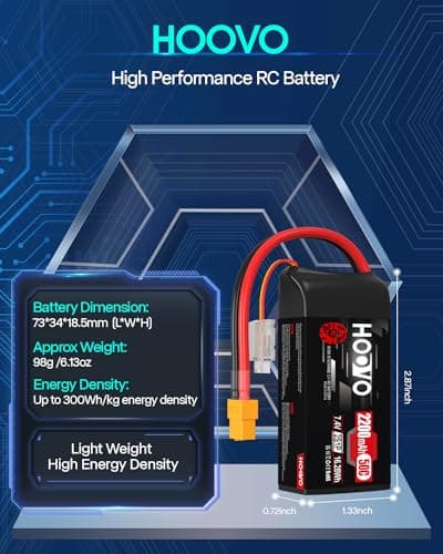 HOOVO 2S Lipo Battery 2200 mAh 7.4 V 50C SoftCase Short Pack Lipo Battery with XT60 Plug RC Battery for 1:16 RC Car Truck Helicopter Airplane Rock Crawler Airplane Helicopter (2 Packs) — view 3