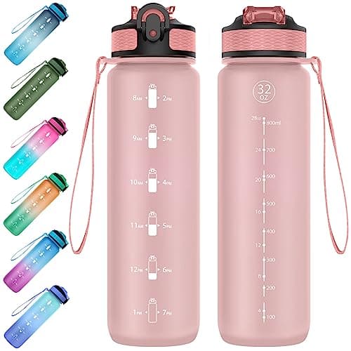 EYQ 1L Water Bottle, 1 Litre Water Bottle with Straw, 32oz Leak-Proof Motivational Sports Drinks Bottle with Time Marker, Tritan BPA-Free, Drinking Waterbottles for Gym Outdoor Sports