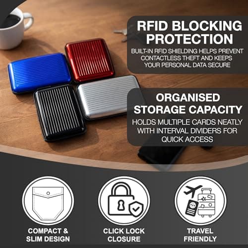 D.A.Y. Republic RFID Blocking Credit Card Holder, Card Protector, Aluminium, Business Card Case for Women or Men, Metal ID Organiser Wallet with 6 Slots, Compact and Convenient, Travel Wallet (Black) — view 3