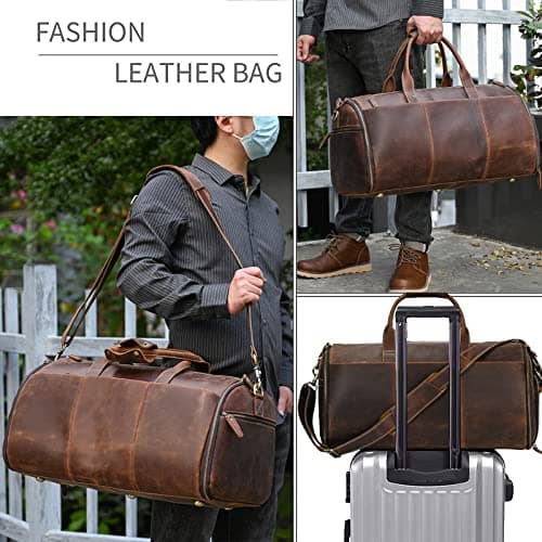 Leather Garment Bag for Men, Convertible Carry on Garment Duffel Bag for Travel Weekender Bag 2 in 1 Hanging Suitcase Suit Bag, 2201 Brown — view 5