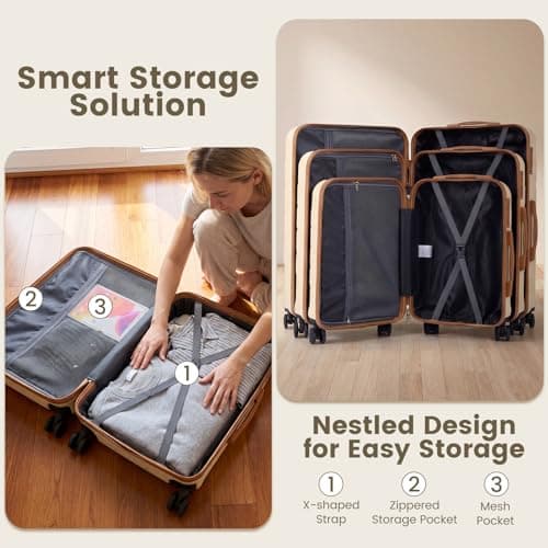 COSTWAY Suitcase Sets 5 Piece, 20"/24"/28" Lightweight Luggage Set (Beige) — view 2