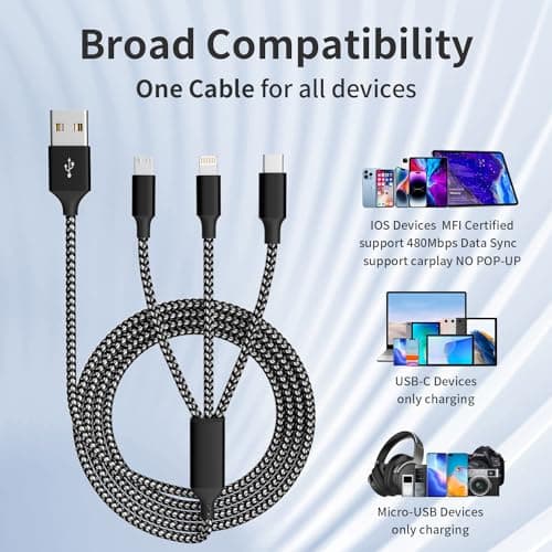 Travel Essentials Multi Charging Cable, 3 in 1 Universal Phone Charger Cord — view 6